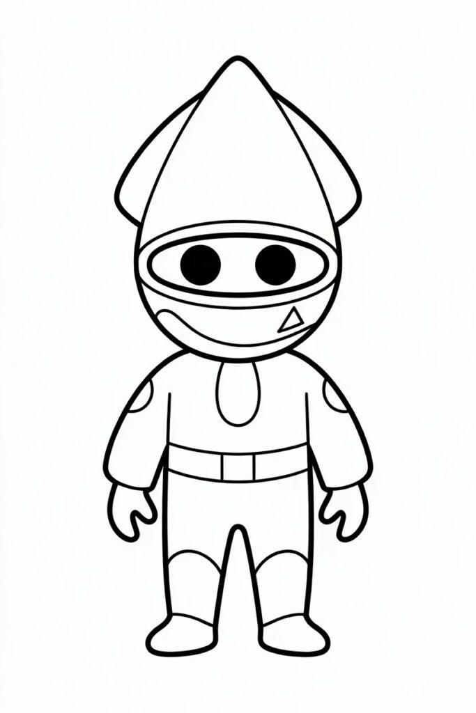 Illustrazione semplice di una guardia Squid Game in stile cartoon da colorare