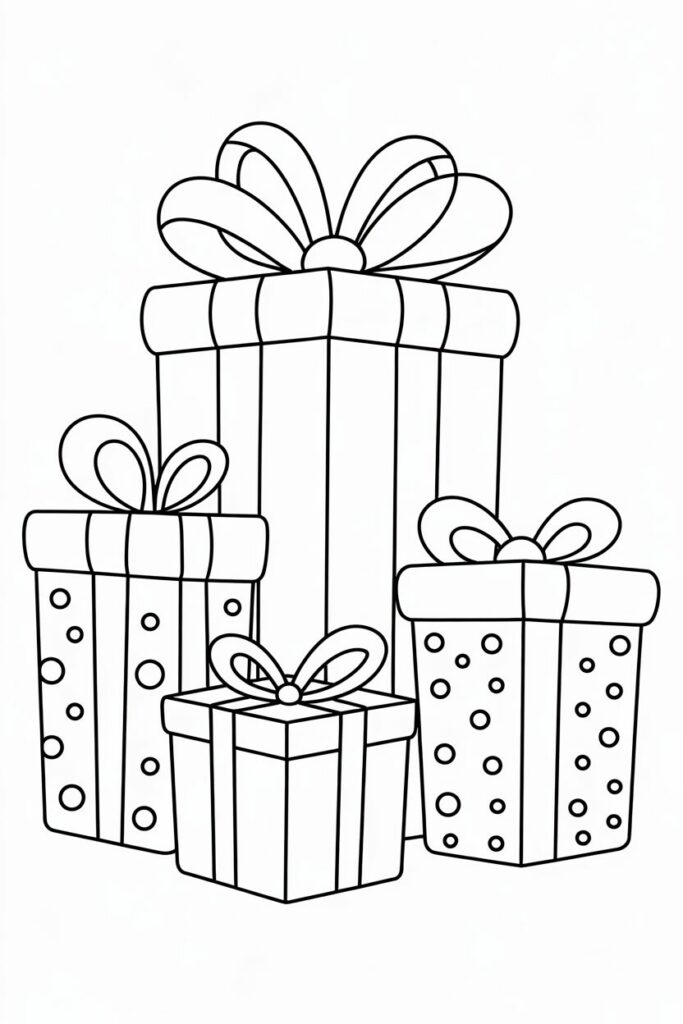 Disegno di pacchi regalo di Natale per bambini da colorare